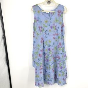 Click Color Me Cotton Women Size XL‎ Dress Tank Tiered Blue Pink Floral Rayon